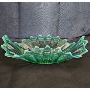 Vintage Fostoria Heirloom Green Opalescent Oblong Glass Bowl